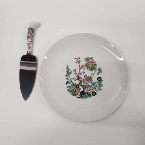 House of Prill Indian Tree Cake Server Set White Porcelain Vintage - Picture 2 of 8